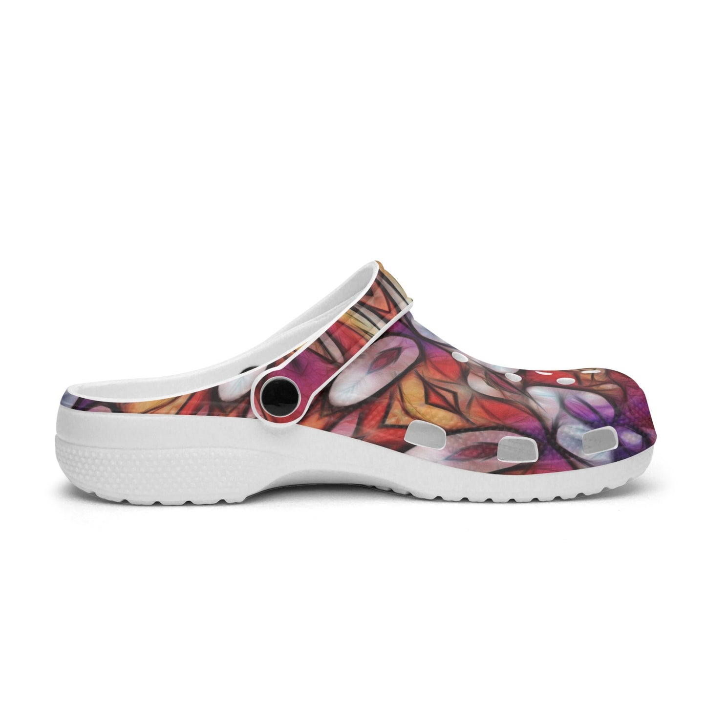 Red Orange Purple Kaleidoscope 413. All Over Printed Clogs