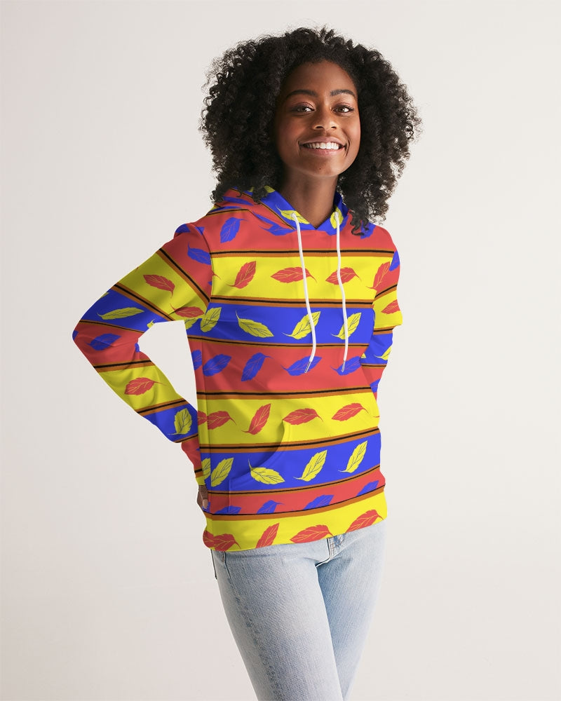 Red Yellow and Blue Leaf Stripes Women's Hoodie