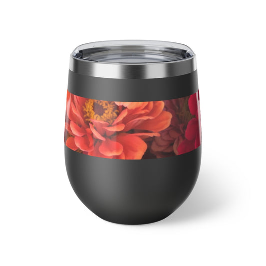 Peach and Pink Zinnias Copper Vacuum Insulated Cup, 12oz