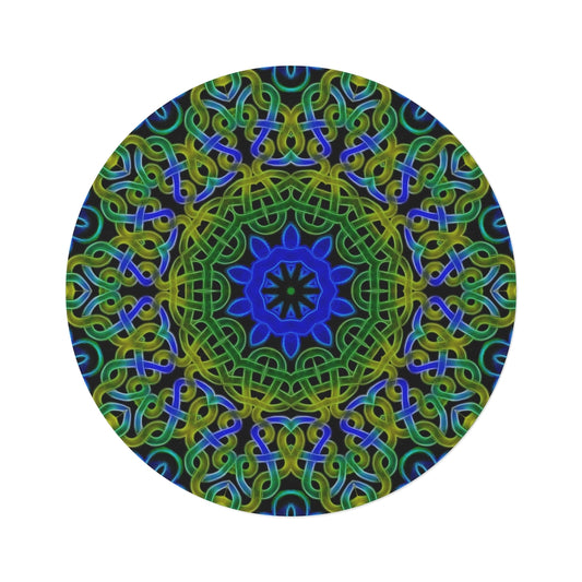Blue Green Celtic Kaleidoscope Round Rug