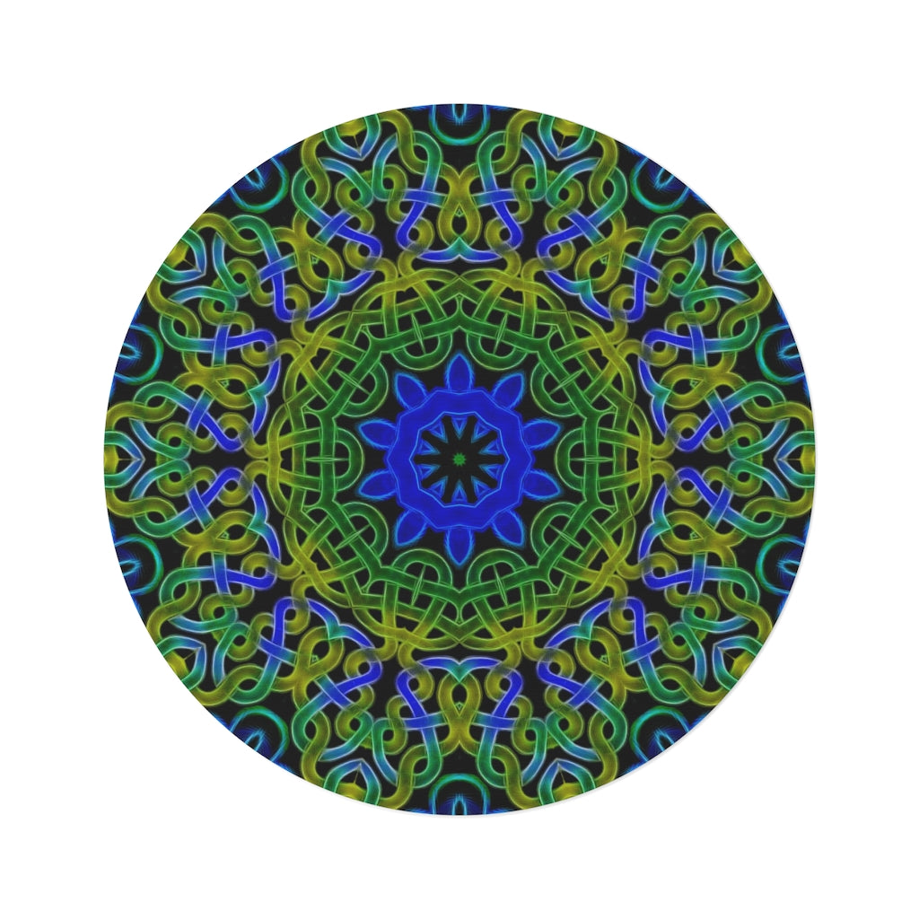 Blue Green Celtic Kaleidoscope Round Rug