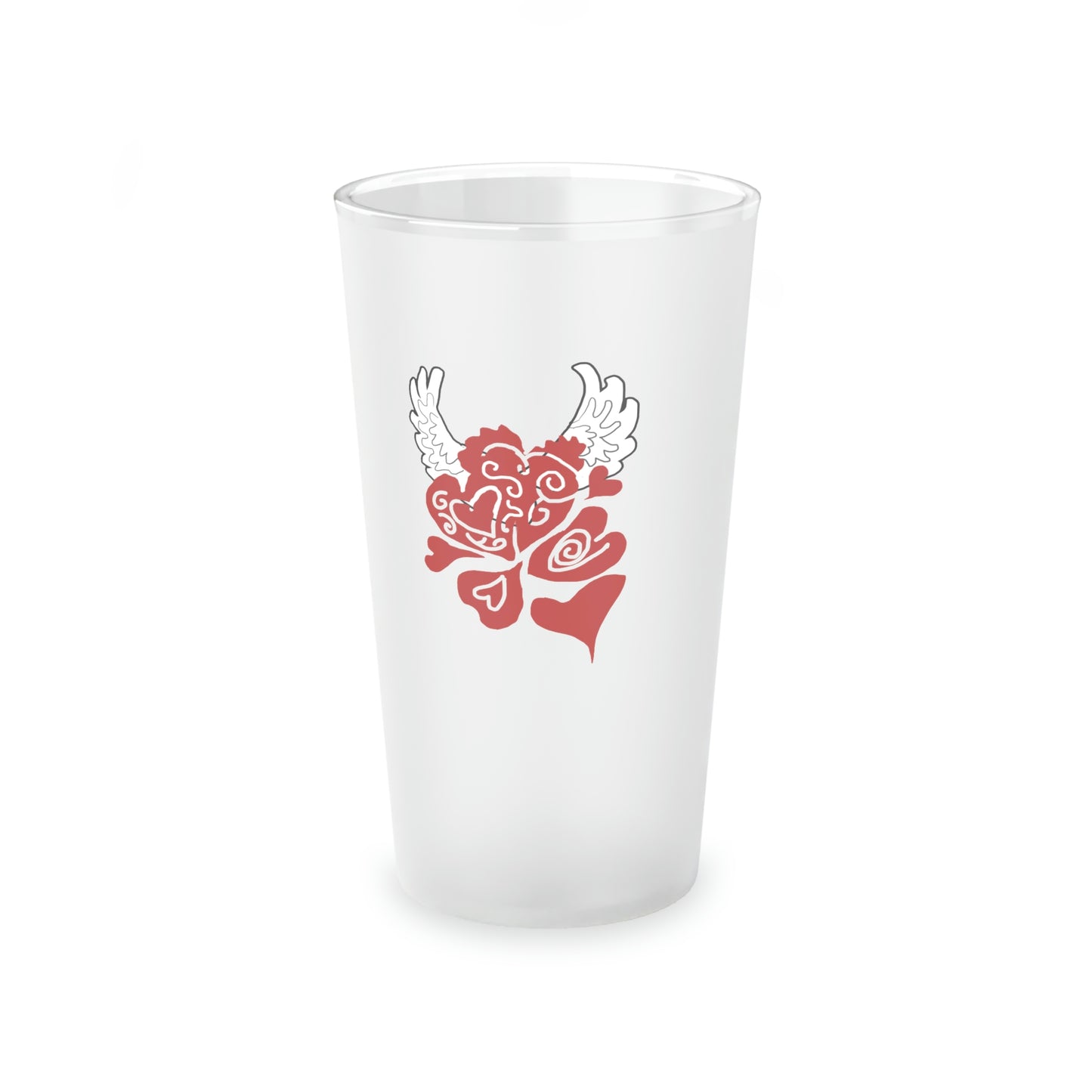 Hearts and Wings Frosted Pint Glass, 16oz