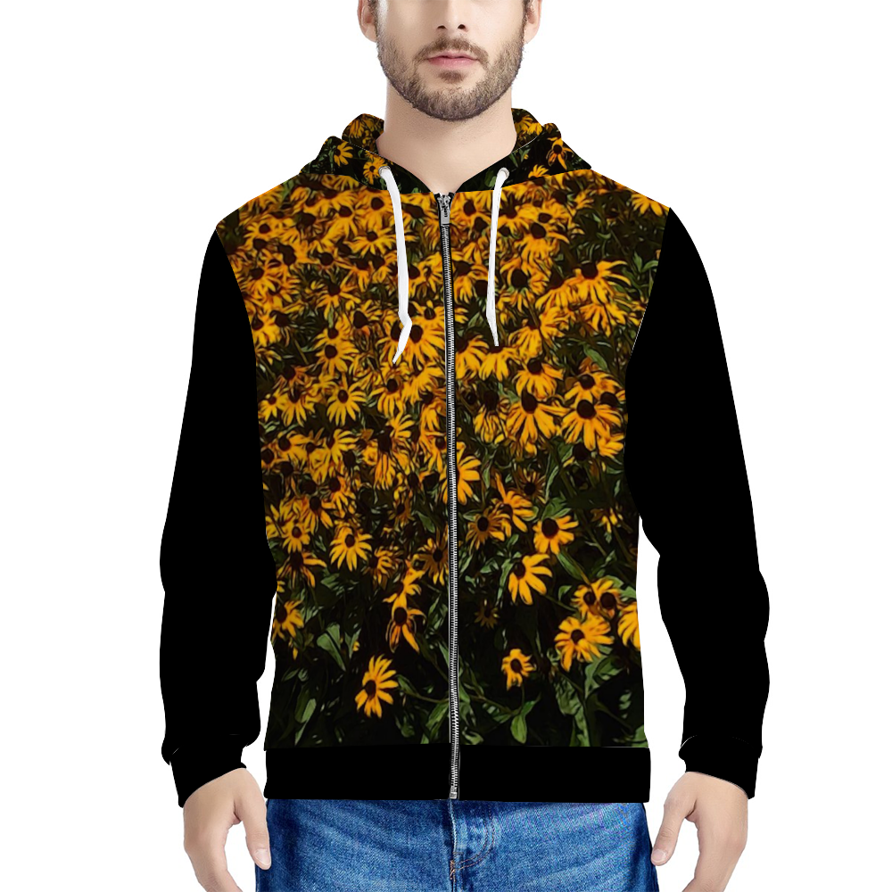 Yellow Flower Hooded Sweatshirt All Over Print Jackets with Plush