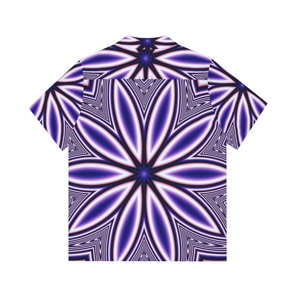 Blue Fractal Flower Kaleidoscope Men's Hawaiian Shirt (AOP)