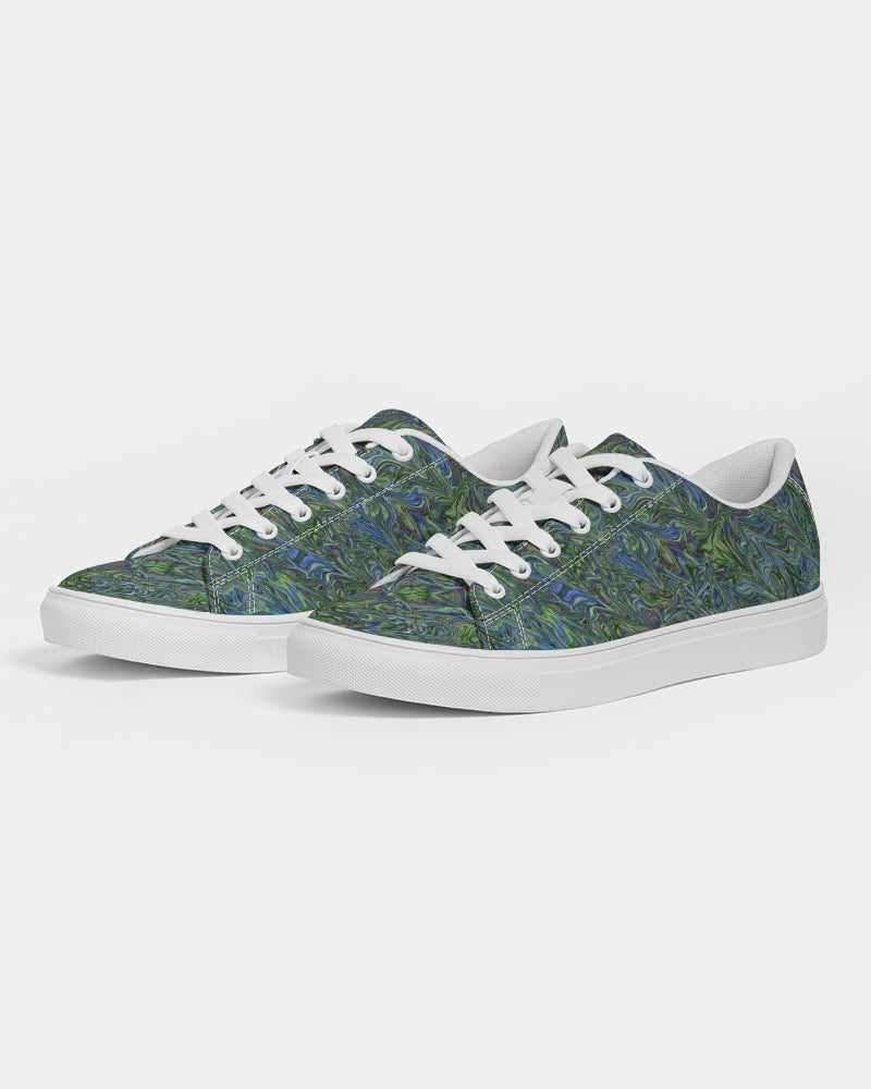 Blue Green Liquid Marbling Men's Faux-Leather Sneaker