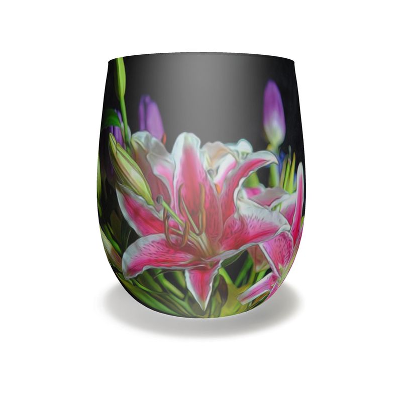 Pink and White Lilies Water Glass