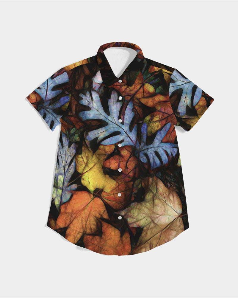 Mid October Leaves Women's Short Sleeve Button Up