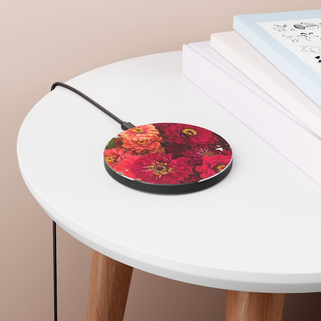 Peach and Pink Zinnias Wireless Charger
