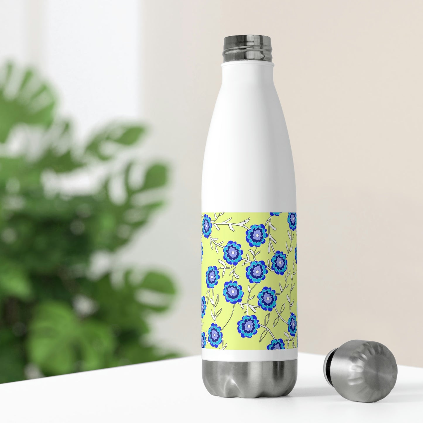 Blue Flowers On Yellow 20oz Insulated Bottle