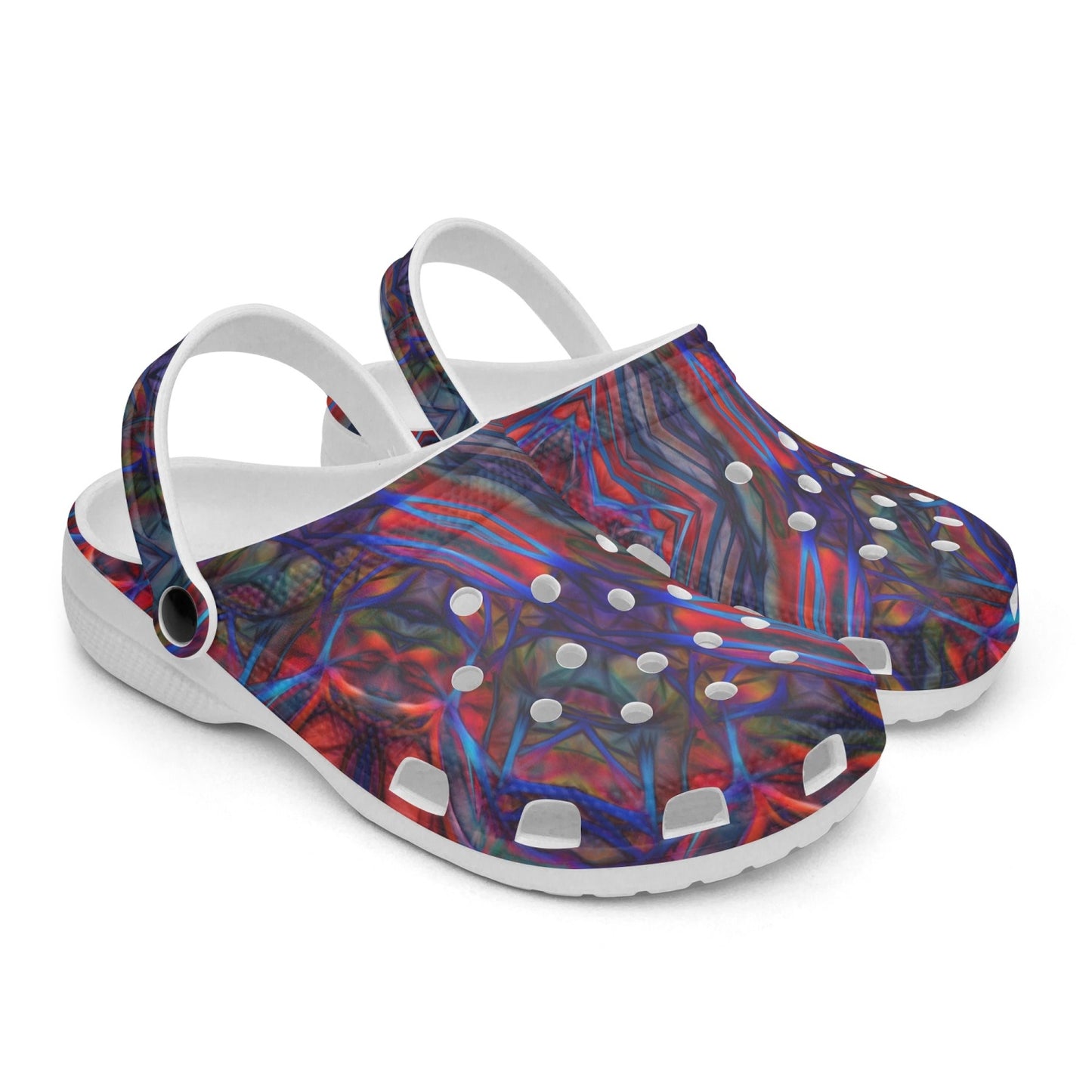 Dark Red and Blue Kaleidoscope 413. All Over Printed Clogs