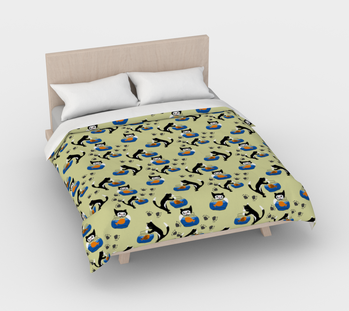 Cat and a Fishbowl Duvet Cover