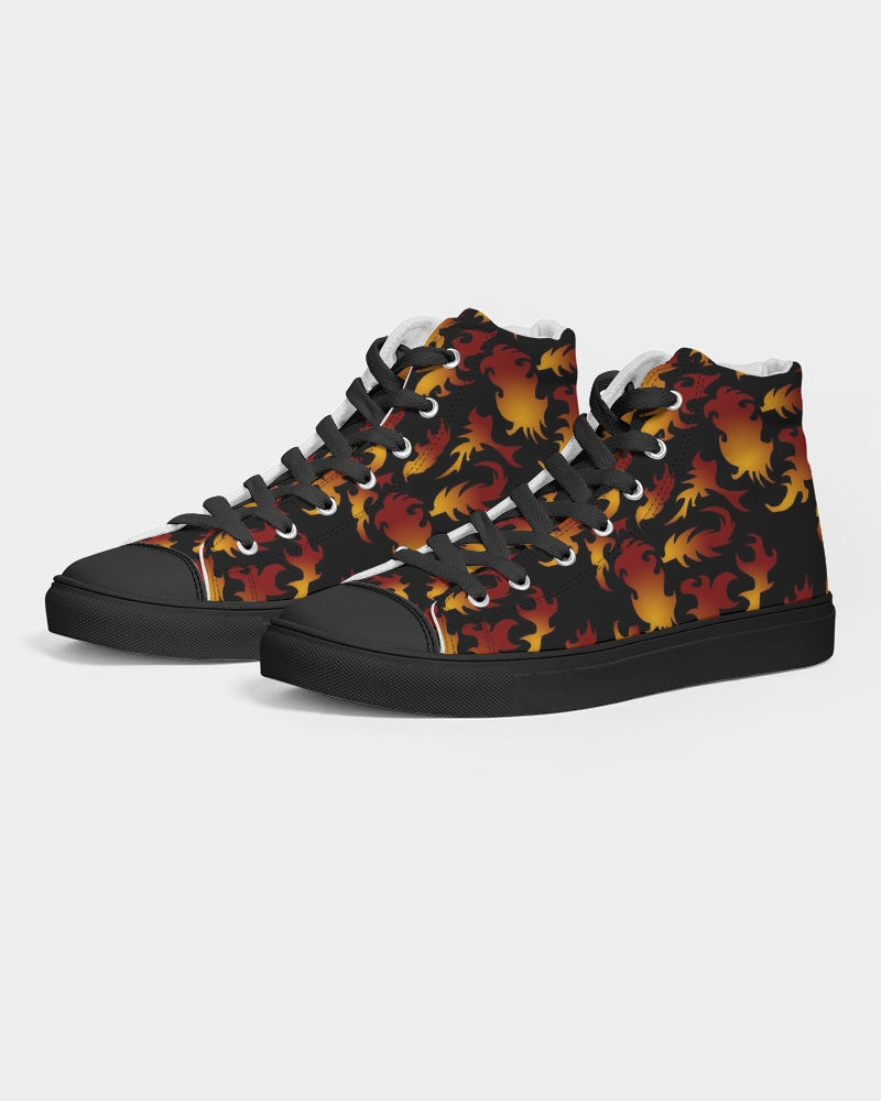 Abstract Flames Pattern  Men's Hightop Canvas Shoe - Black