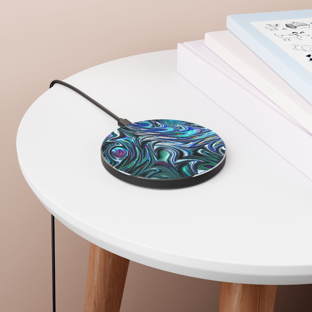 Blue Swirl Fractal Wireless Charger