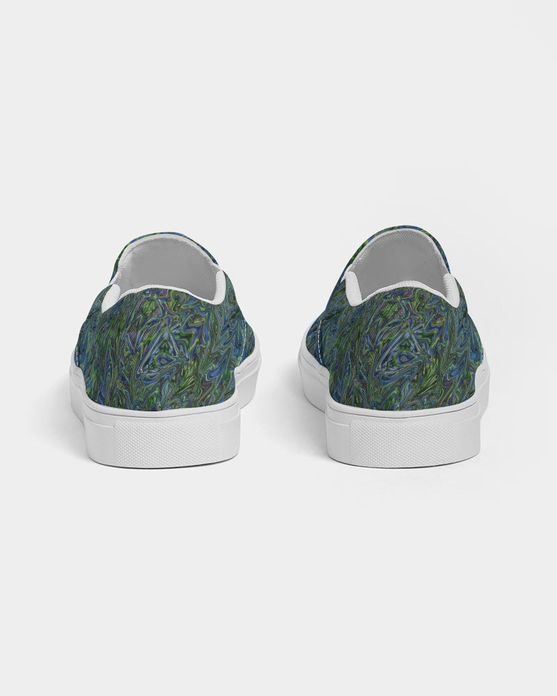 Blue Green Liquid Marbling Women's Slip-On Canvas Shoe