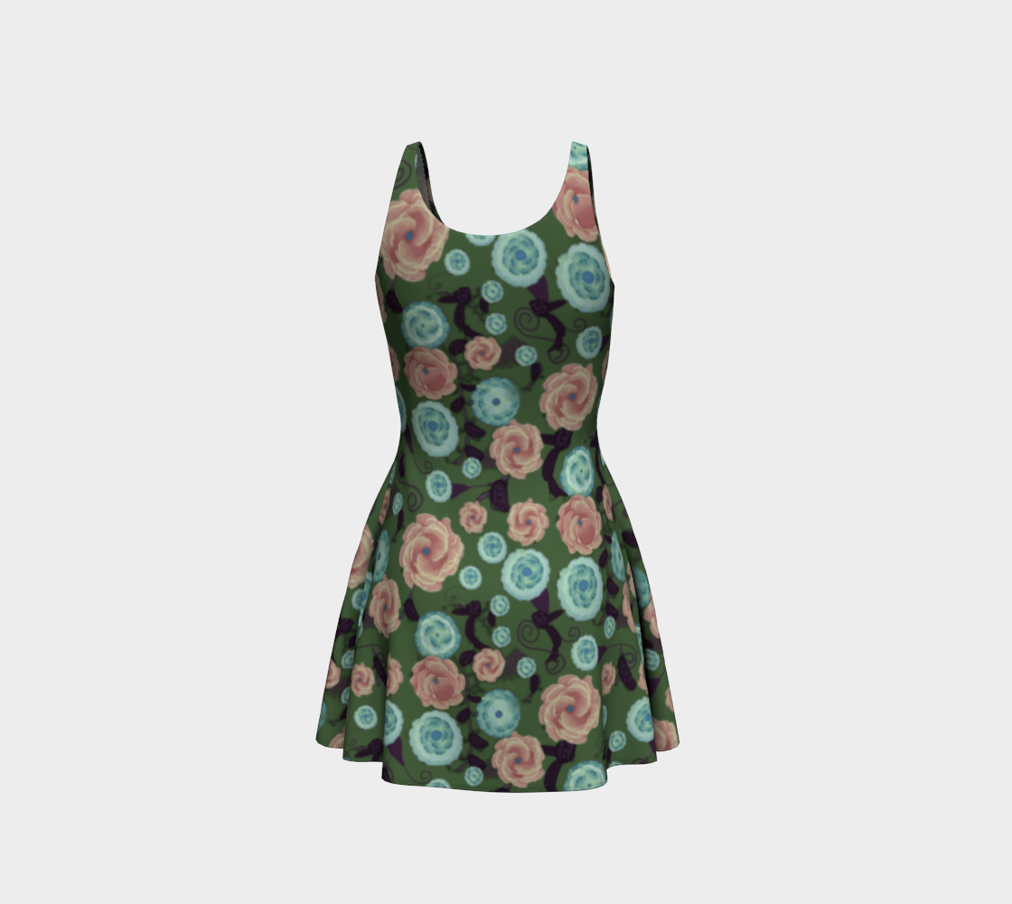 Earthy Peach and Turquoise Flower Pattern Flare Dress