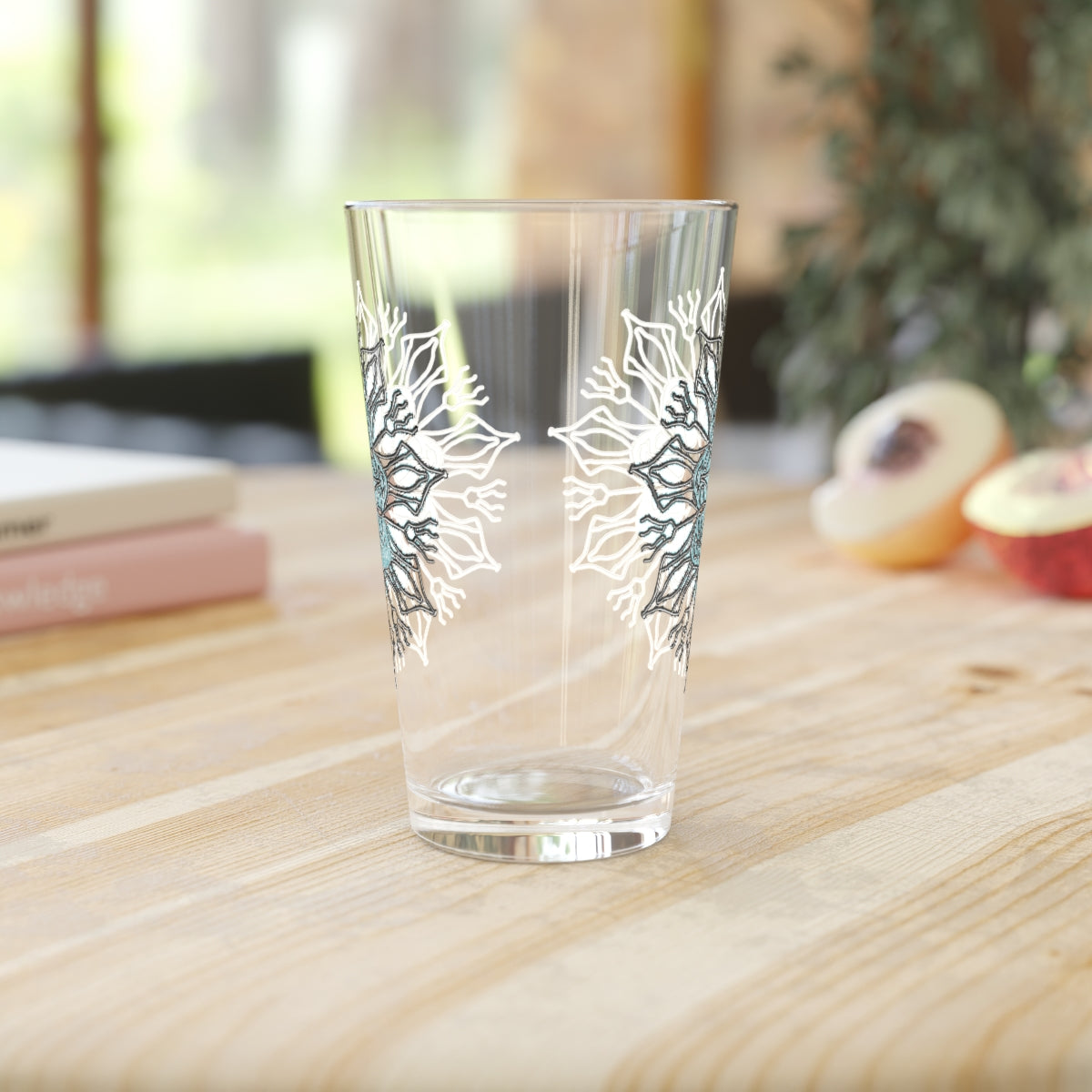 Blue and Silver Snowflake Pint Glass, 16oz