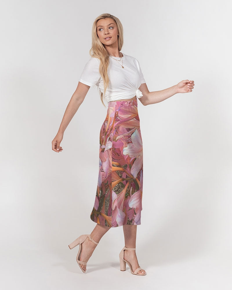 Pink Amaryllis Women's A-Line Midi Skirt