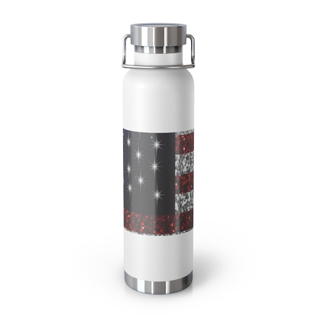 American Flag In Glitter 22oz Vacuum Insulated Bottle