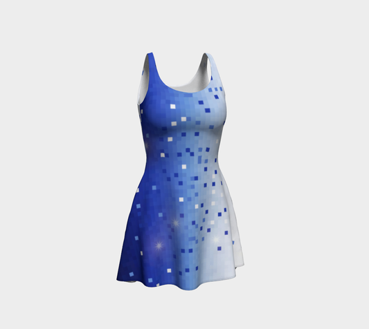 Blue Square Confetti Flare Dress