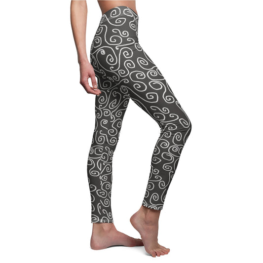 White Swirls On Gray Women's Cut & Sew Casual Leggings