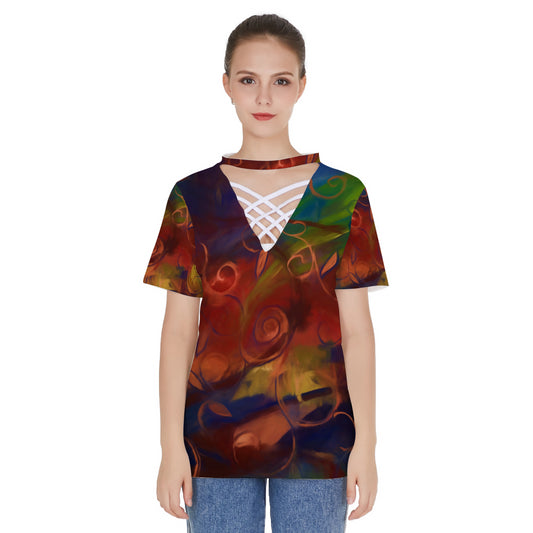 Fall Winds Are Coming All-over print V-neck string short sleeve shirt