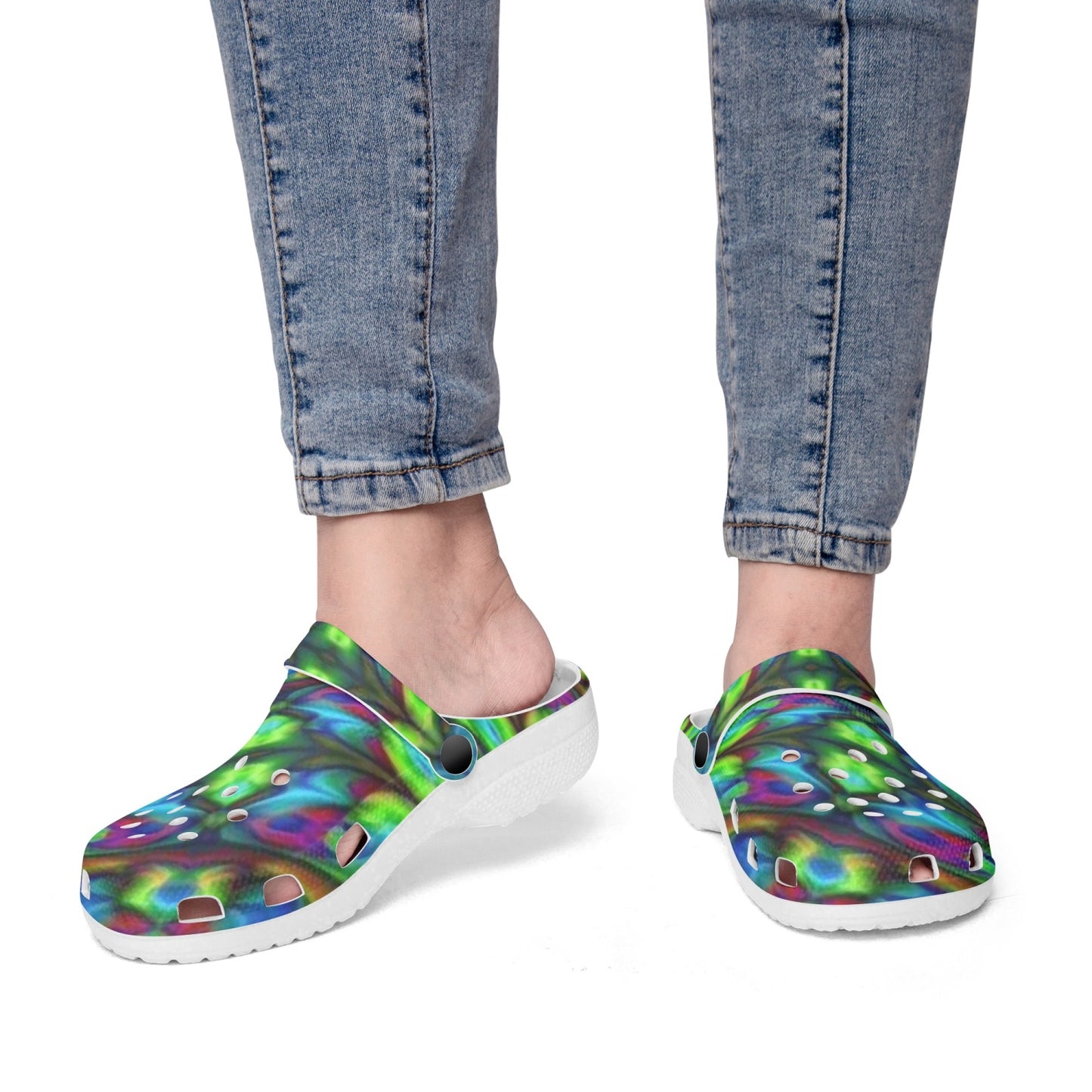 Blue and Green Kaleidoscope 413. All Over Printed Clogs