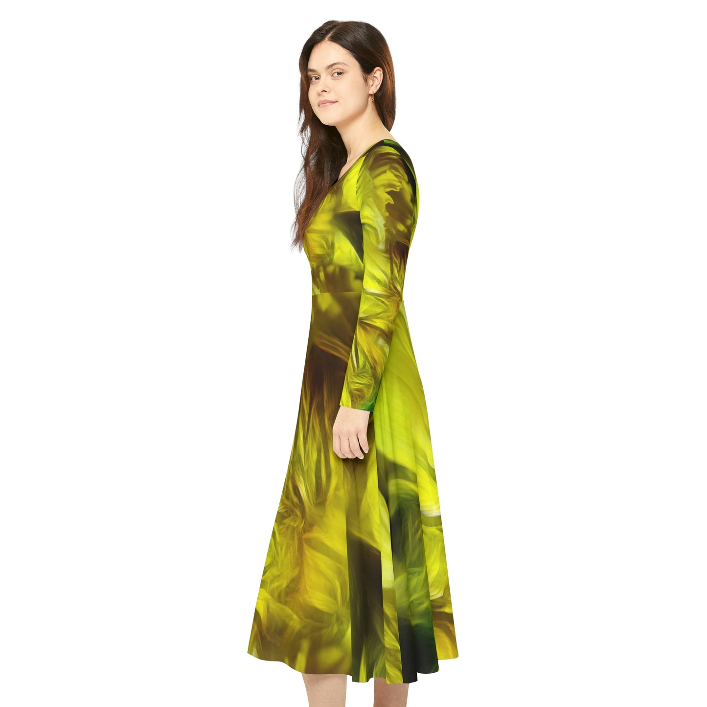 Yellow Daffodils Women's Long Sleeve Dance Dress