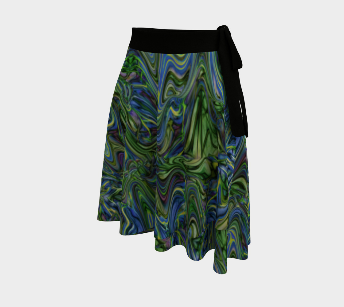 Blue Green Liquid Marbling Wrap Skirt