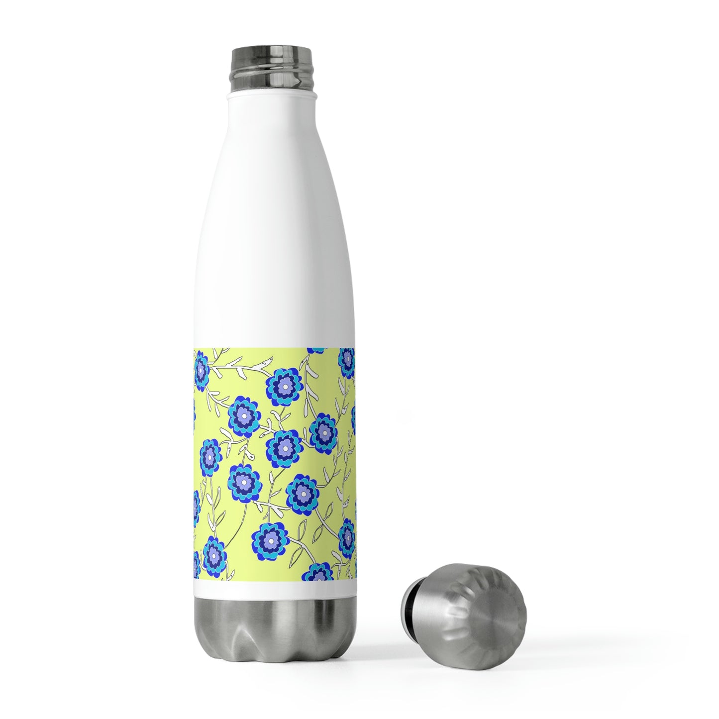 Blue Flowers On Yellow 20oz Insulated Bottle