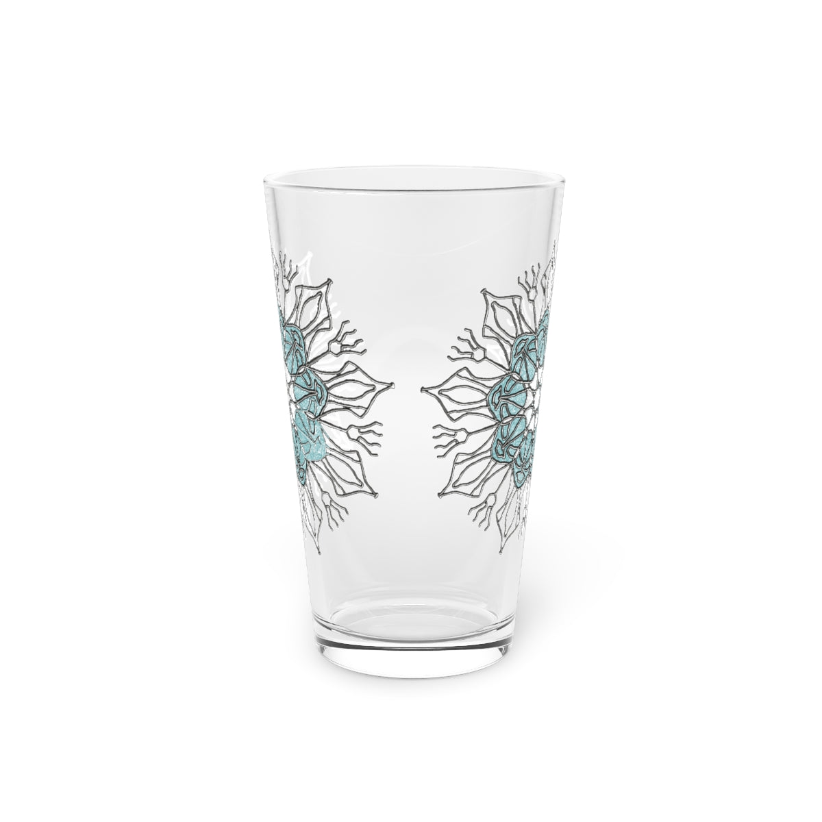 Blue and Silver Snowflake Pint Glass, 16oz