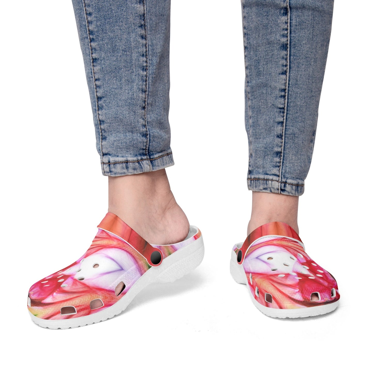 Peachy pink Flower Kaleidoscope 413. All Over Printed Clogs