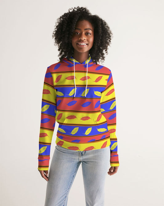 Red Yellow and Blue Leaf Stripes Women's Hoodie