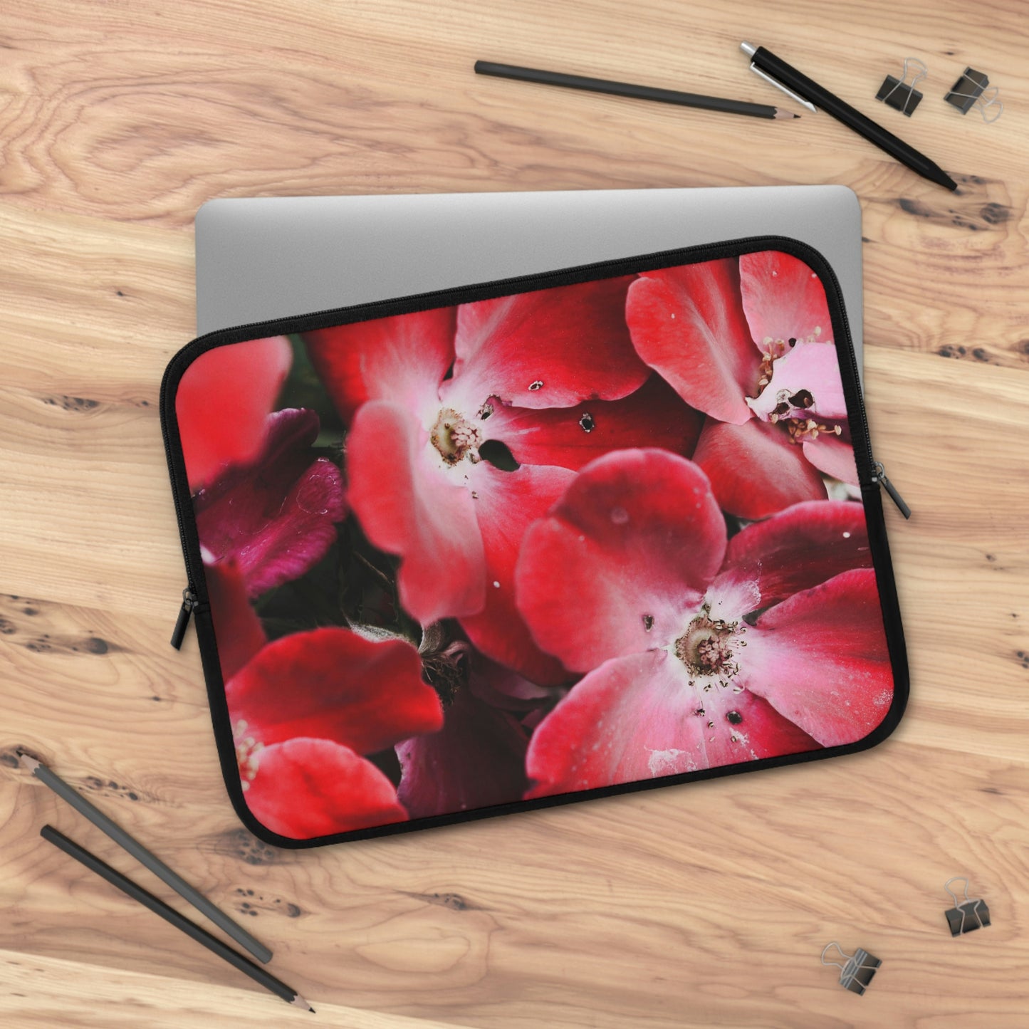 Bright Red Flowers Laptop Sleeve