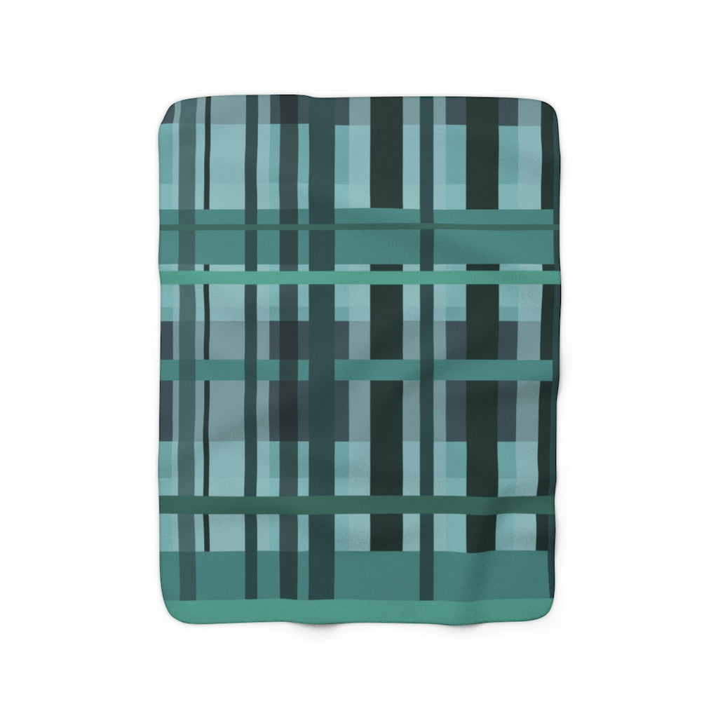 Blue Green Chunky Plaid Sherpa Fleece Blanket