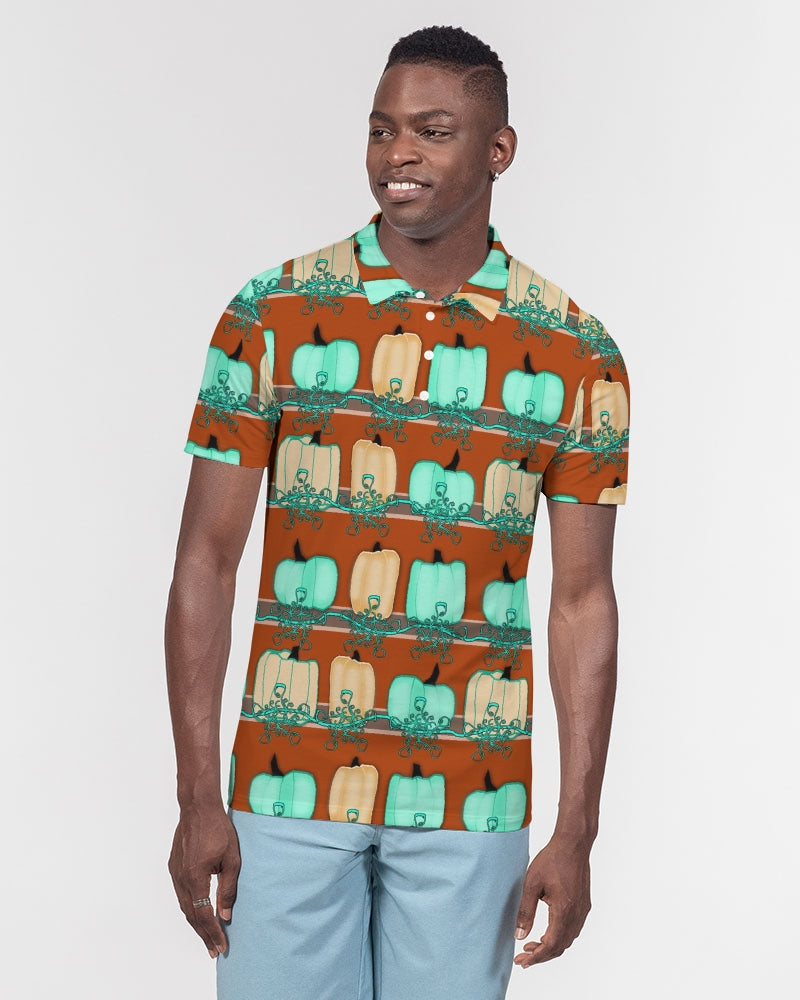 Blue Green Pumpkins Men's Slim Fit Short Sleeve Polo