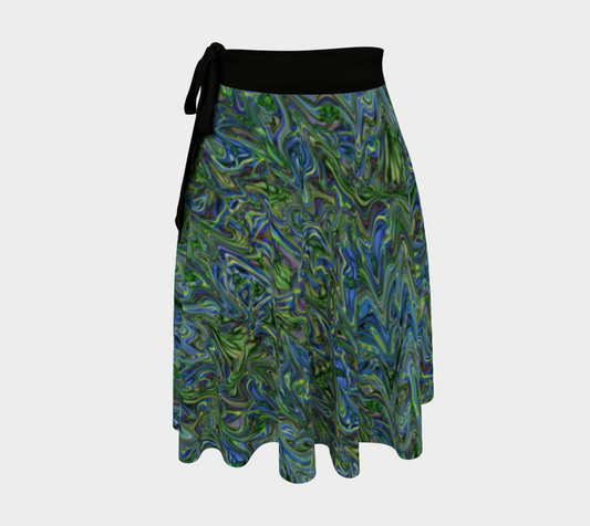 Blue Green Liquid Swirl Wrap Skirt