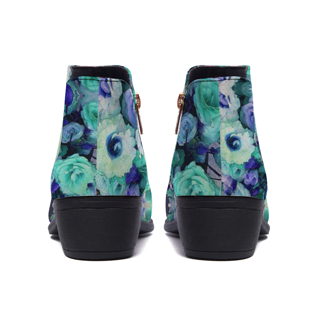 Aqua Flower Kaleidoscope Custom Round Toe Boots Fashion Unisex All Over Print Shoes