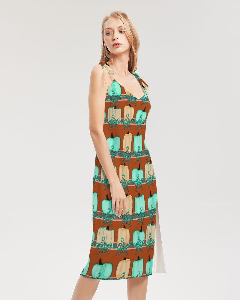 Blue Green Pumpkins Women's Tie Strap Split Dress