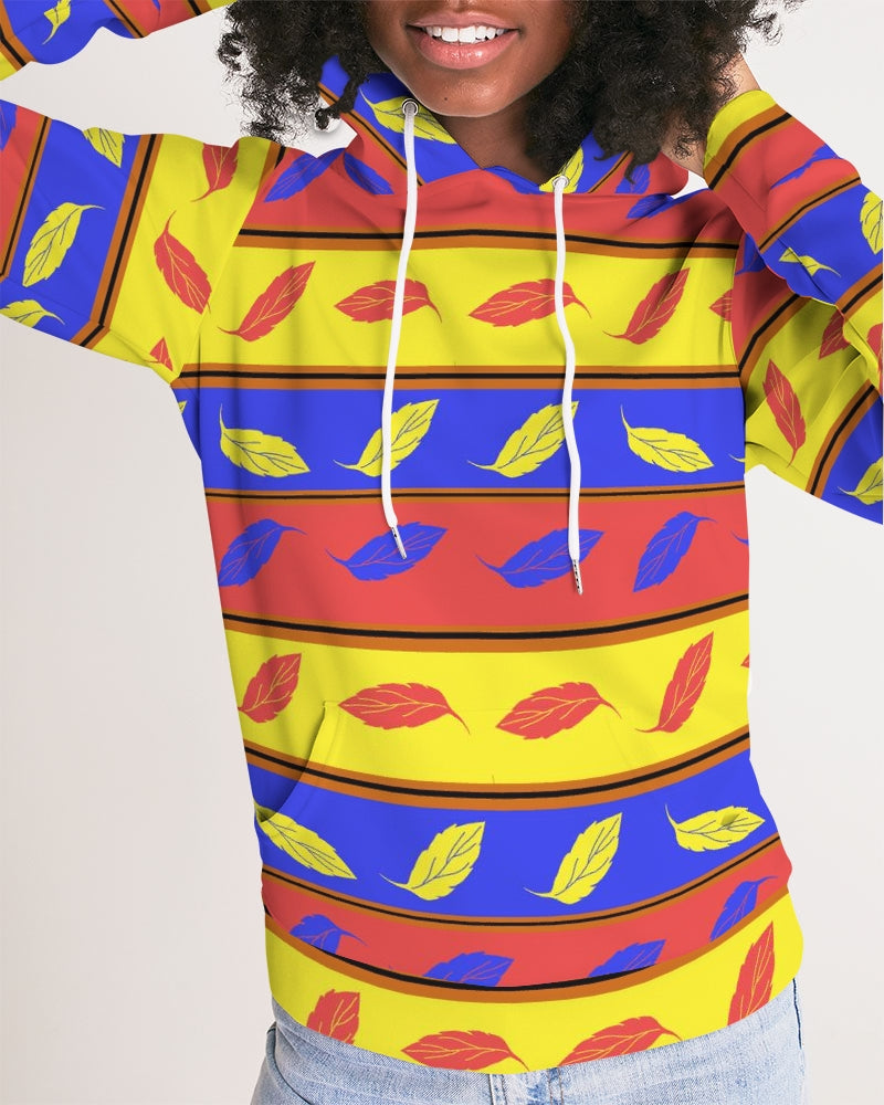 Red Yellow and Blue Leaf Stripes Women's Hoodie