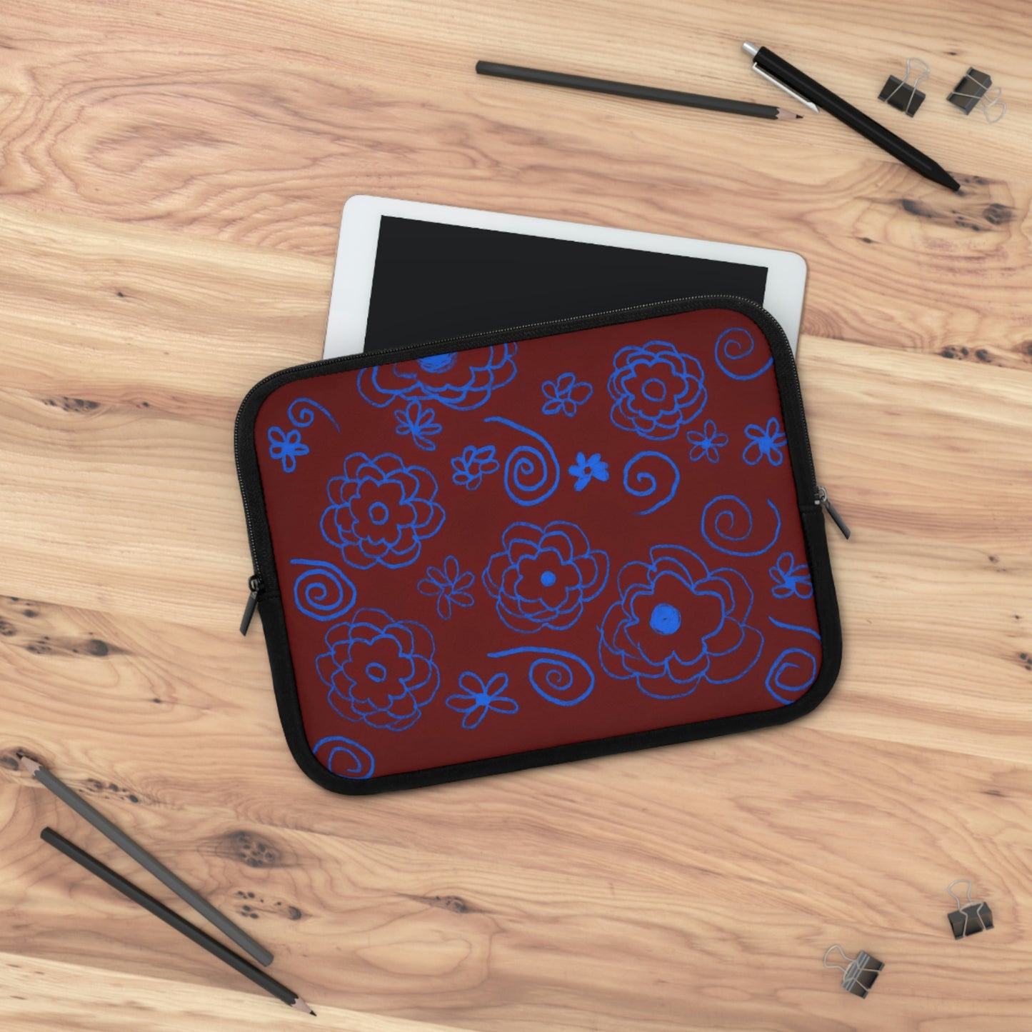 Blue Flower Drawing Laptop Sleeve