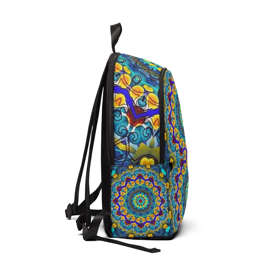 Blue Green Kaleidoscope Unisex Fabric Backpack