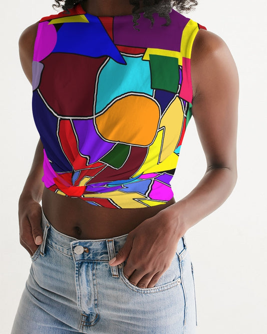 Crazy Color Abstract Women's Twist-Front Tank