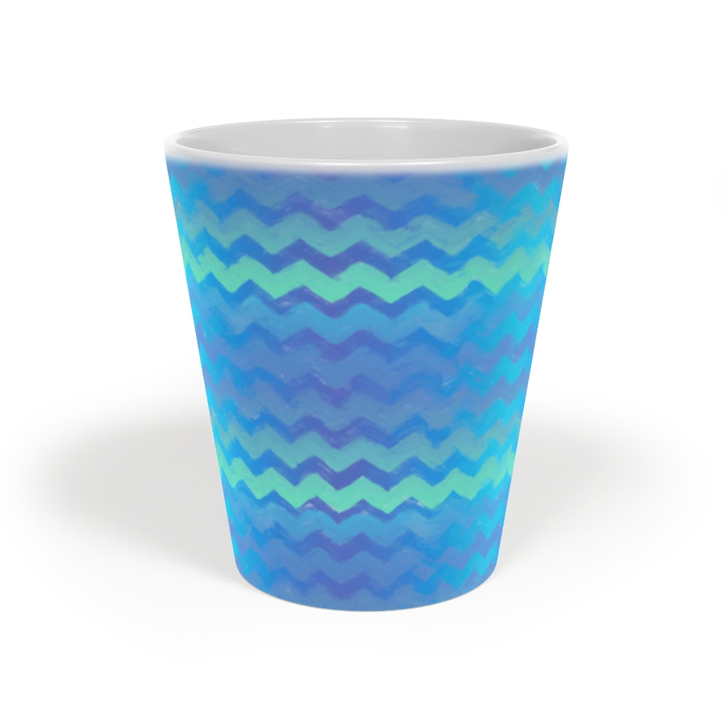 Blue Green Mermaid Chevron Latte Mug, 12oz