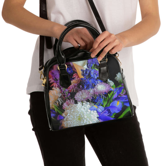 Blue White Purple Bouquet Shoulder Handbag