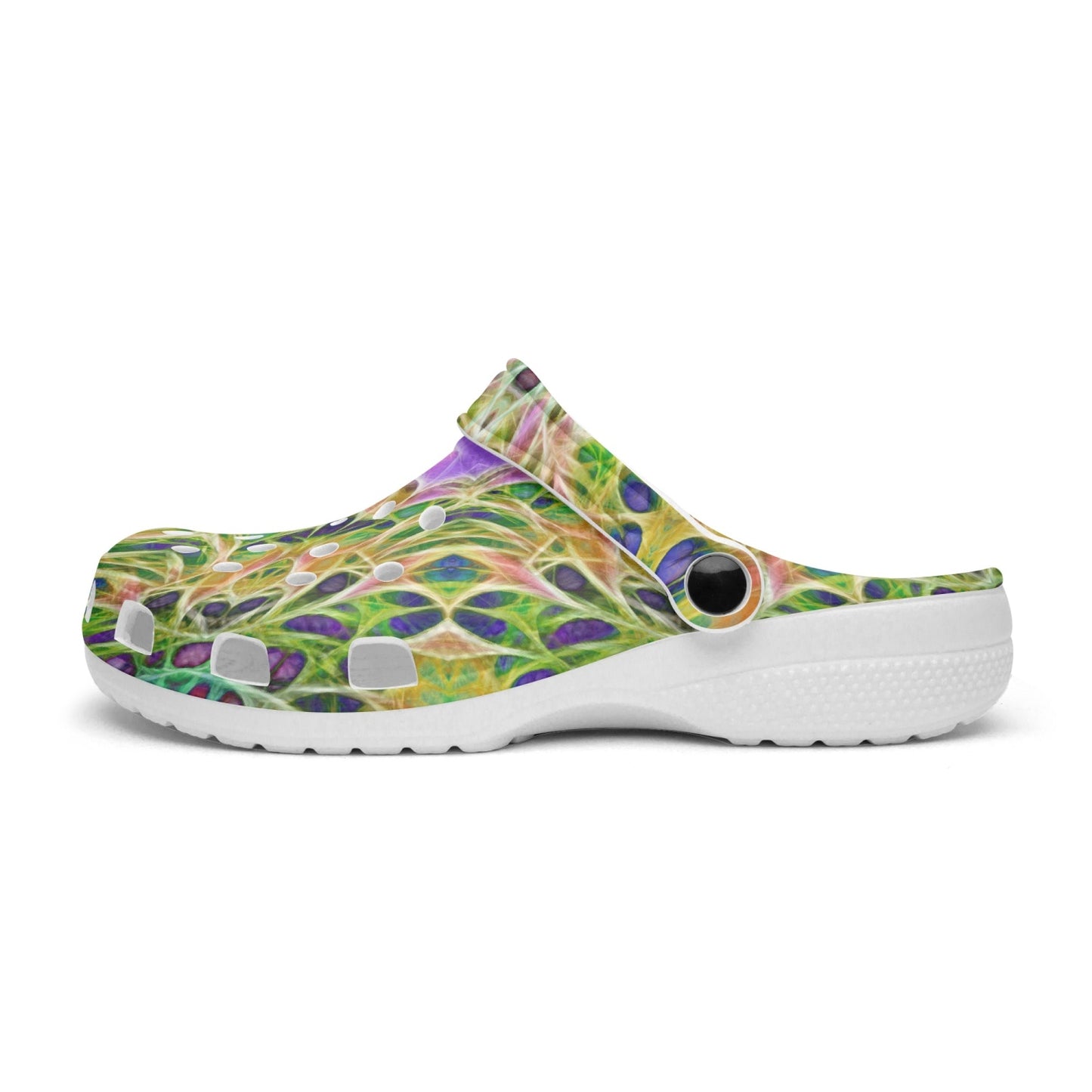 Green and Purple Kaleidoscope 413. All Over Printed Clogs