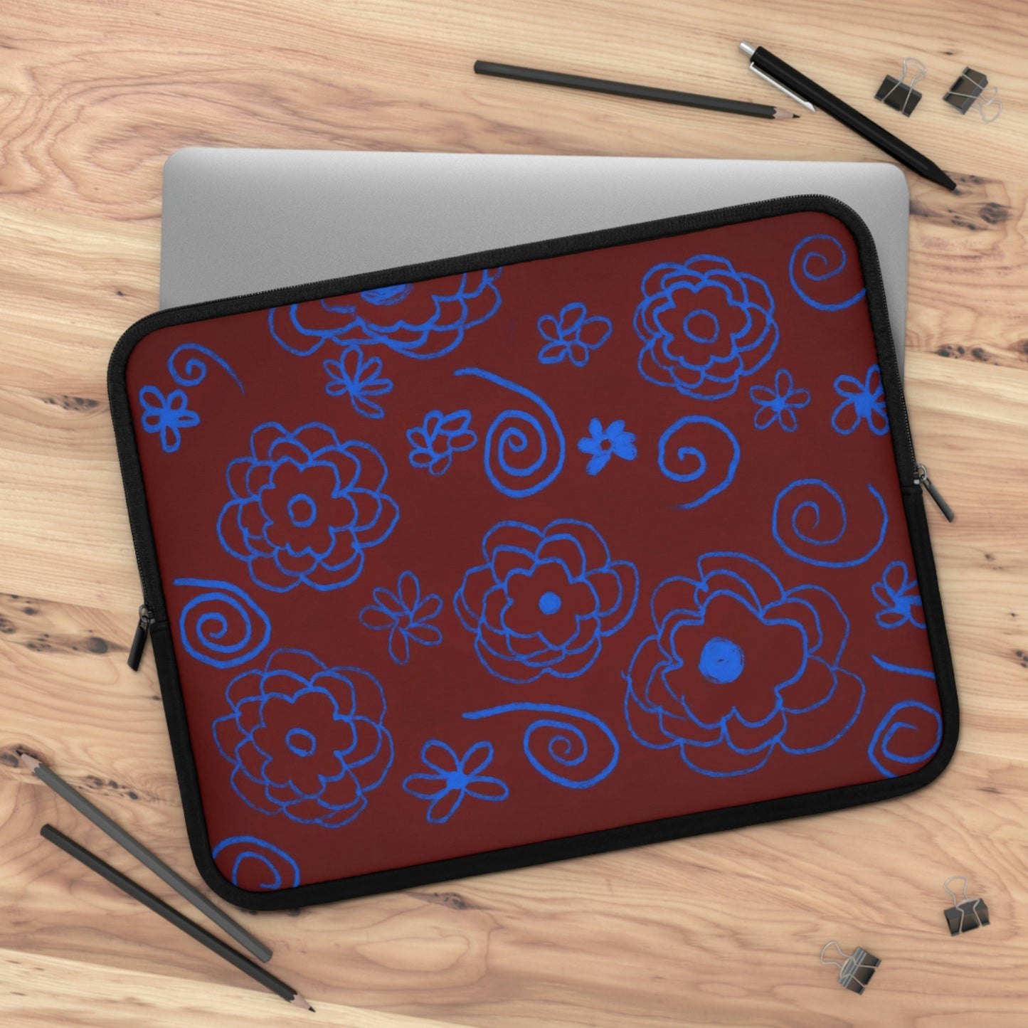 Blue Flower Drawing Laptop Sleeve