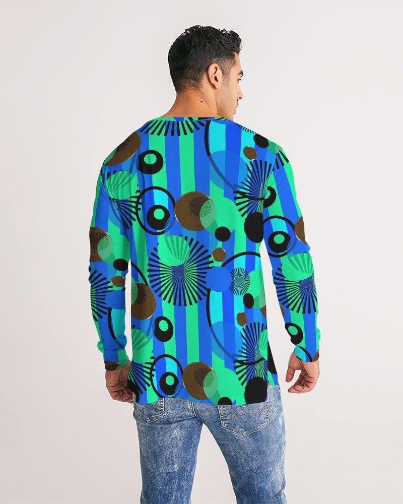 Blue Green Stripes and Dots Men's Long Sleeve Tee