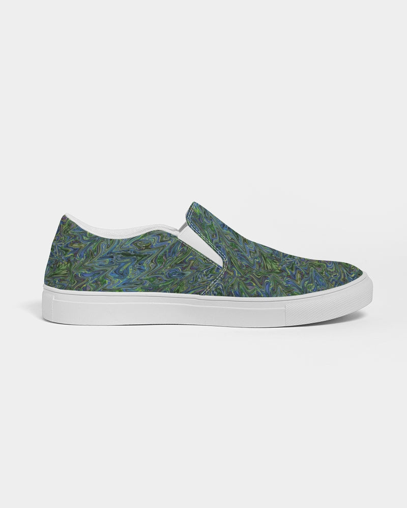 Blue Green Liquid Marbling Women's Slip-On Canvas Shoe