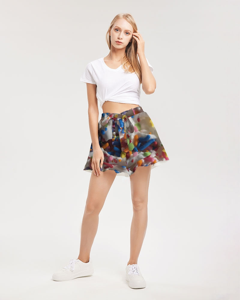 Rainbow Sprinkles On Whipped Cream Women's Ruffle Shorts