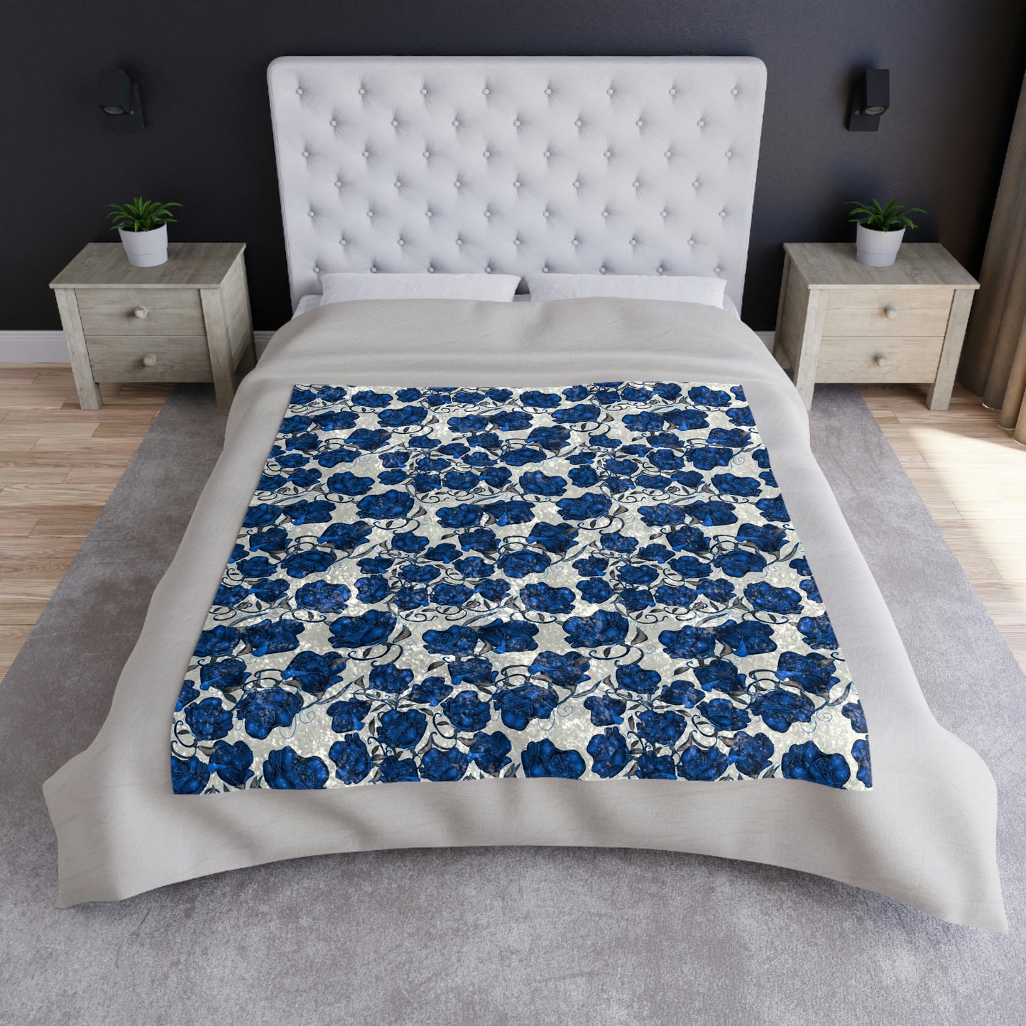 Blue Roses Crushed Velvet Blanket